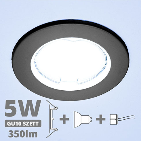 LED szpot szett: antracit keret + 4.5 Wattos, hideg fehér GU10 LED lámpa + GU10 csatlakozó