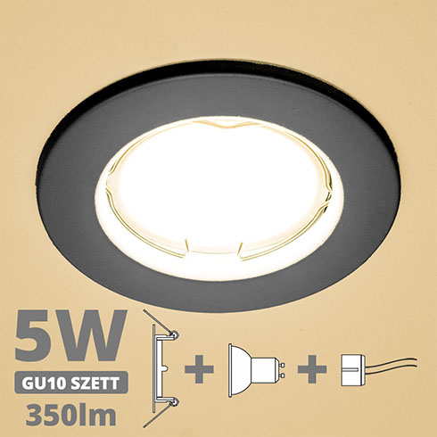 LED szpot szett: antracit keret + 5 Wattos, meleg fehér GU10 LED lámpa + GU10 csatlakozó