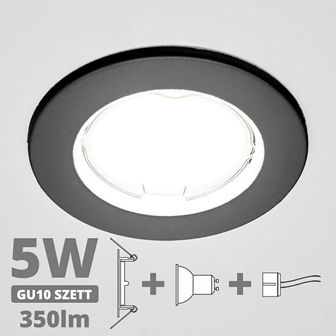 LED szpot szett: antracit keret + 5 Wattos, természetes fehér GU10 LED lámpa + GU10 csatlakozó