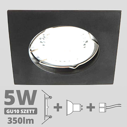 LED szpot szett: antracit keret, négyzet + 5 Wattos, természetes fehér GU10 LED lámpa + GU10 csatlakozó