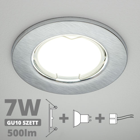 LED szpot szett: mattkróm keret + 7 Wattos, természetes fehér GU10 LED lámpa + GU10 csatlakozó (kettesével rendelhető)