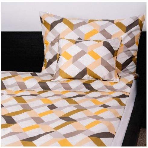 Pamut szatén ágyneműhuzat - Magic Yellow rombusz, 3 részes szett, cipzáros