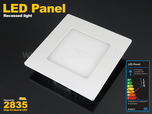 Mini négyzet LED panel (121x121 mm) 7W természetes fehér