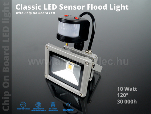 Mozgásérzékelős LED reflektor (10W/120°) Meleg fehér