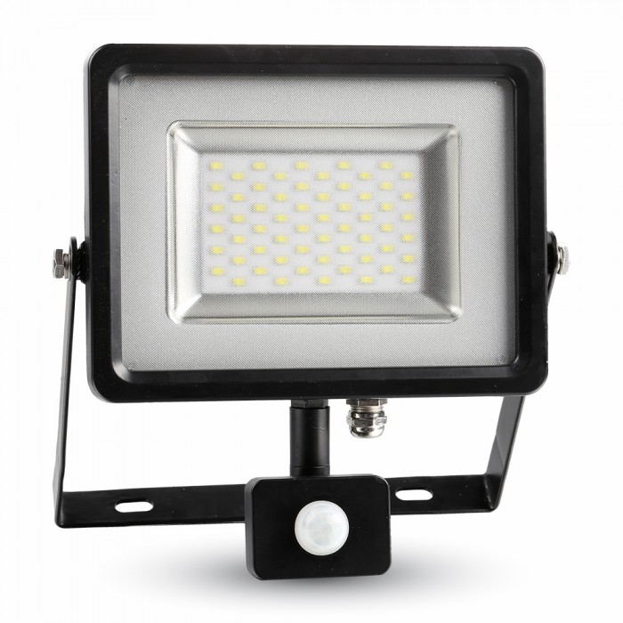 Mozgásérzékelős LED reflektor (30W/100°) Black 6000K