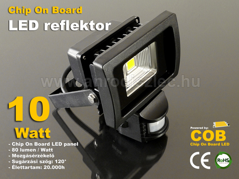 Mozgásérzékelős LED reflektor (10W/120°) Meleg fehér