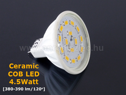 LED lámpa MR16 (COB5630x15/4.5W/120°) meleg fényű