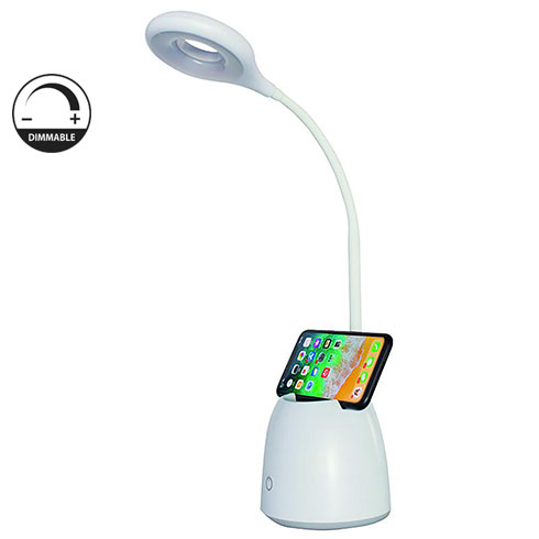 Alexa asztali LED lámpa (5W/250Lumen) fehér, dimmelhető, mobiltartóval, természetes fehér