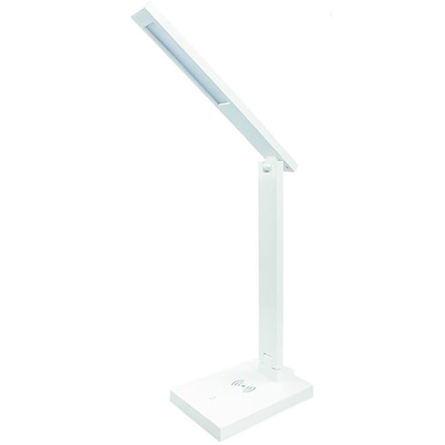 Lisa asztali LED lámpa (5W/300Lumen) fehér, dimmelhető, vezeték nélküli mobiltöltővel, természetes fehér