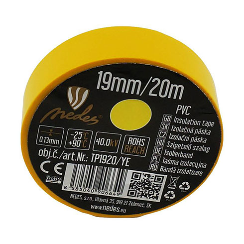 Szigetelőszalag (19mm/20 méter) sárga - villanyszerelési segédanyag