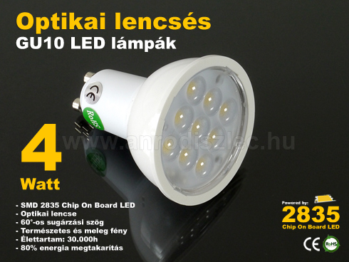 LED lámpa GU10 (COB2835x9/4W/60°) term. f. Lencse