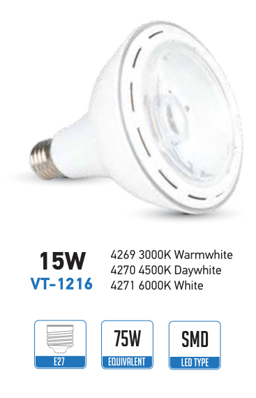 LED lámpa E27 (15W/40°) PAR38 - hideg fehér