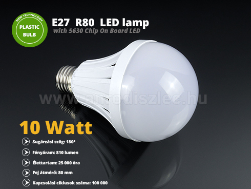LED lámpa E27 (10W/180°) R80 - hideg fehér Kifutó!
