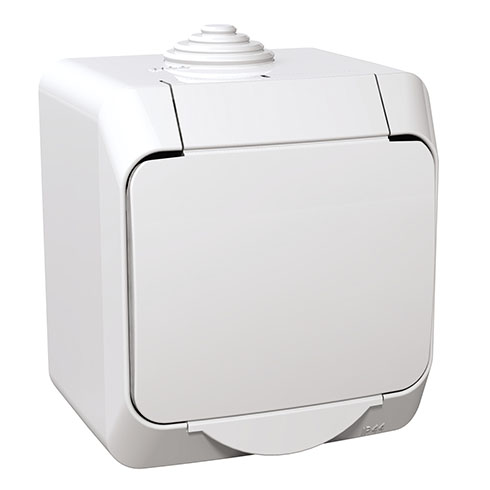 Cedar Plus 2P+F csatlakozóaljzat, biztonsági zsaluval, csapfedeles, IP44, fehér