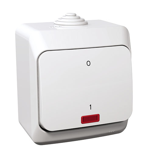 Cedar Plus kétpólusú kapcsoló, jelzőfénnyel (102) IP44, fehér