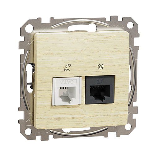 Sedna Elements RJ11/RJ45 Cat6 UTP kombinált aljzat, nyír