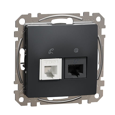 Sedna Design RJ11/RJ45 Cat6 UTP kombinált aljzat, antracit