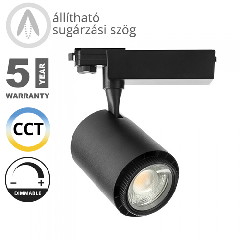 Sínes LED lámpa (3in1 színhőmérséklet, dimmelhető) - 35W (állítható sugárzási szög 20-60°) - fekete CRI>95