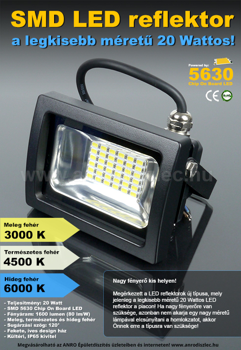 SMD LED reflektor (20W/SMD5630/120°) Hideg fehér