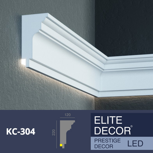Prestige Decor homlokzati díszléc LED rejtett világításhoz (KC 304) védőbevonattal
