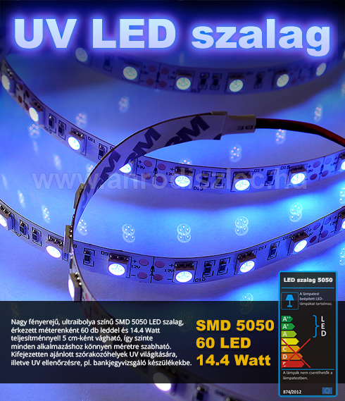 LED szalag beltéri 5050-60 (12 Volt) - UV (ultraibolya)