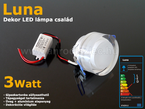 LED dekor lámpatest Luna süllyeszthető (3W) meleg fényű