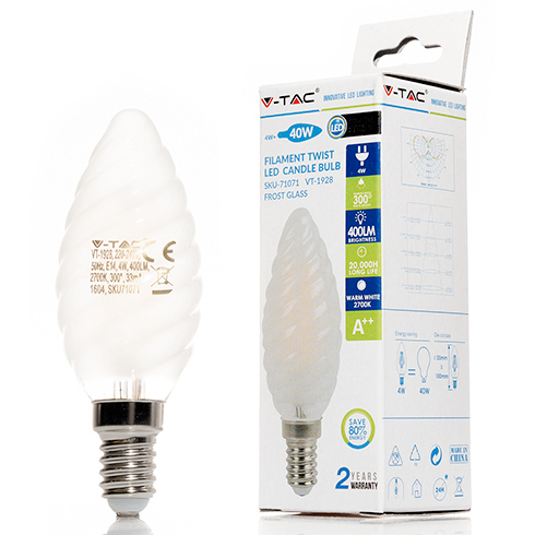 E14 LED izzó Loft filament (4W/300°) Csavart gyertya - meleg fehér