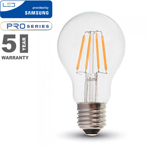 E27 LED izzó Retro filament (6W/300°) Körte - meleg fehér, PRO Samsung