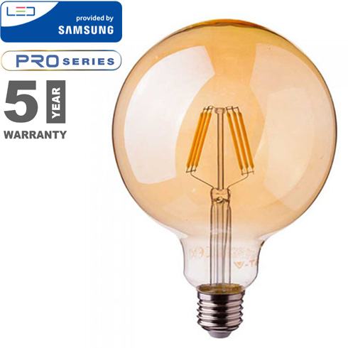 E27 LED izzó Vintage filament (6W/300°) G125 - extra meleg f., PRO Samsung