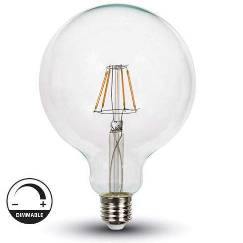 E27 LED izzó Retro filament (4W/300°) G125 - meleg fehér, dimmelhető