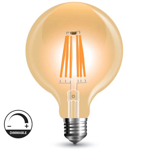 E27 LED izzó Vintage filament (6W/300°) G95 - extra meleg f., dimmelhető Kifutó