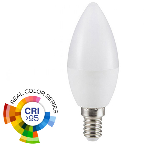 E14 LED lámpa (5.5W/200°) Gyertya - hideg fehér (CRI95 - RealColor) Kifutó