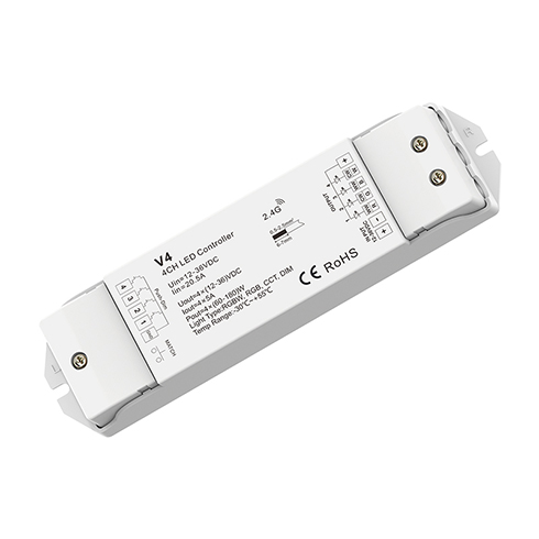 OPT V4 RGBW vezérlő RGB+fehér LED szalaghoz (12-36V - 5A/csatorna) 4 csatornás