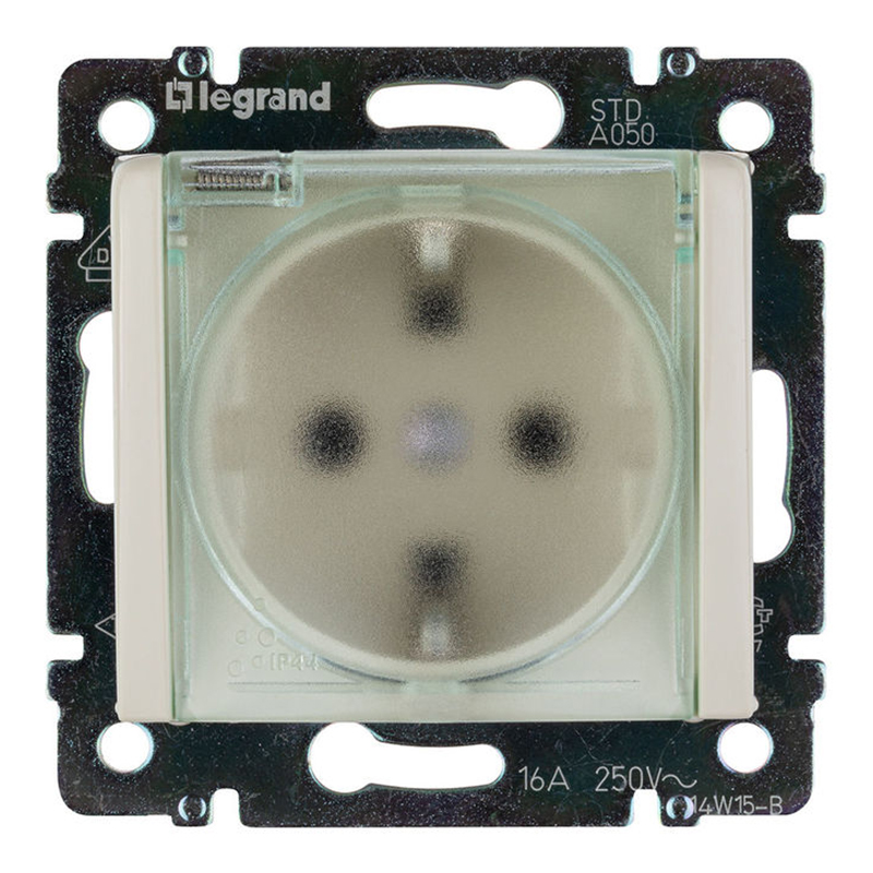 Valena-vízm. 2P+F aljzat, csapfed, IP44, (250V~/10AX) elefántcsont