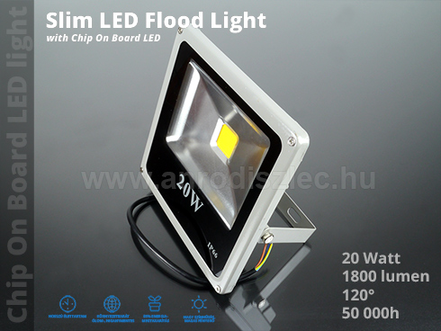 Slim LED reflektor (20W/COB/120°) Meleg fehér