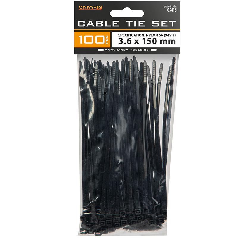 Vezeték rögzítő, kábel kötegelő szett (3.6x150 mm - 100 darab) fekete