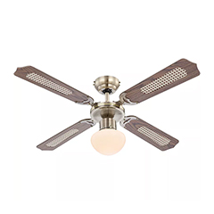 CHAMPION mennyezeti ventilátor és lámpa, tölgy/tölgy rattan színű lapát (E27) sárgaréz
