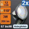 LED lámpa MR16 (COB2835x12/3W/110°) hideg fehér (2 db)