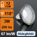 LED lámpa MR16 (COB2835x12/3W/110°) hideg fehér