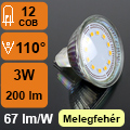 LED lámpa MR16 (COB2835x12/3W/110°) meleg fehér