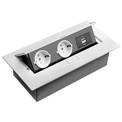Süllyeszthető rejtett elosztó, téglalap alakú (2-es, 2 USB) fehér