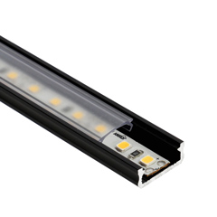 Type-D Fekete - Alumínium U profil LED szalagos világításhoz 16x6 mm (Átlátszó búrával)
