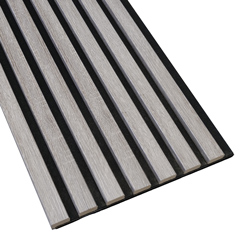 Fa hatású akusztikus lamella falburkolat, filc hátlappal (260cm x 30cm x 1.7cm),Szürke tölgy-fekete