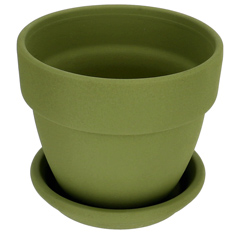 Agyagvirágcserép alátéttel, kerek - zöld (16 cm/1.3l)