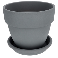 Agyagvirágcserép alátéttel, kerek - szürke (20 cm/2,7l)