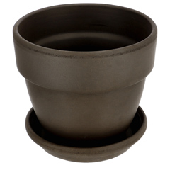 Agyagvirágcserép alátéttel, kerek, fagyálló - barna (16 cm/1,3l)