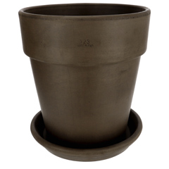 Agyagvirágcserép alátéttel, kerek, fagyálló - barna (23 cm/6,5l)