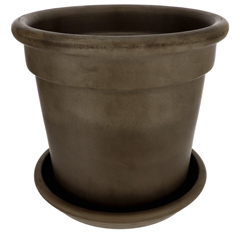 Agyagvirágcserép alátéttel, kerek, fagyálló - barna (33 cm/ 12,8l)