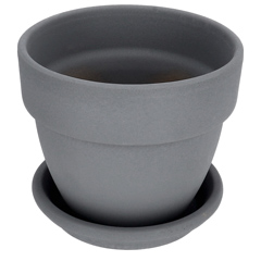 Agyagvirágcserép alátéttel, kerek - szürke (16 cm/1.3l)