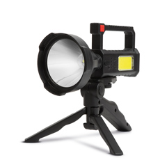 LED kézi reflektor (5W/580Lumen) akkumulátoros, munkalámpa funkció, tripod, fekete